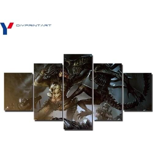 Alien vs Predator 5 Pcs/set Canvas Print Painting Movie Poster Canvas Pictures for Living Room A0904