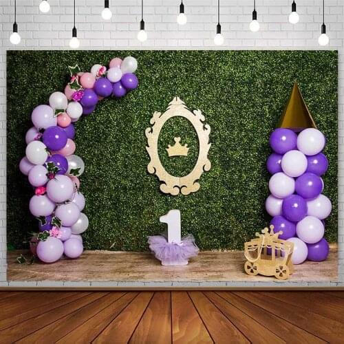 Avezano 1st Happy Birthday Backdrops Purple Balloon Crown Princess Girl Photography Backgrounds Photo Studio Photozone Photocall