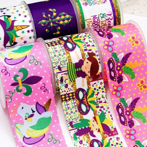 Free shipping 50 yard per size Mardi gras ribbon printed grosgrain ribbon 26941