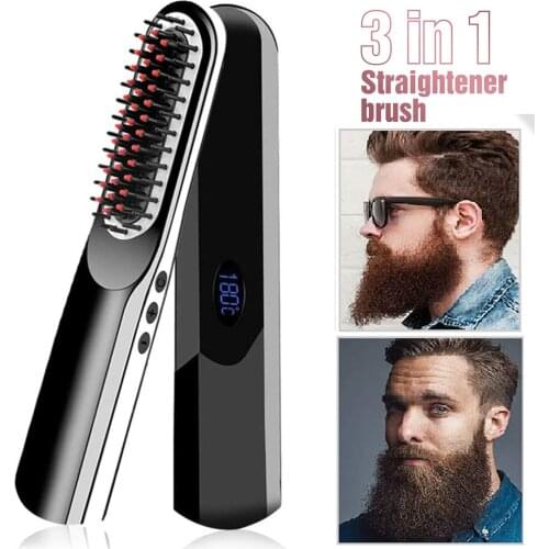 Wireless Mini Beard Straightener Brush Portable Electric Hair Straightening Combs For Men Beard Straightener Brush USB Charging