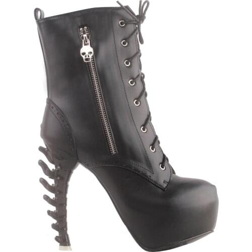 LF80673 SHOW STORY Punk Black Lace-Up Skull Zip High-top Bone Platform Ankle Boots