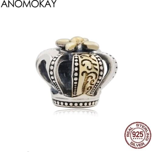 New Arrivals Silver & Gold Color Openwork Pattern Crown Charm fit Bracelet Bangle Sterling 925 Silver Crown Beads for DIY