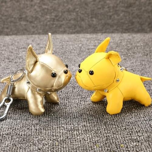 PU Leather Bulldog Keychain Cute Animal Dog Key Chain Charm Bag Car Key Ring брелок Pendant Accessories Trinkets