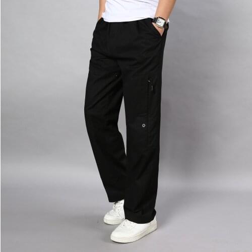 Summer Cotton Cargo Pants Oversized Straight Fit Large Size 5XL Side Pockets Wide Leg Male Work Trousers Comfortable Solid Color