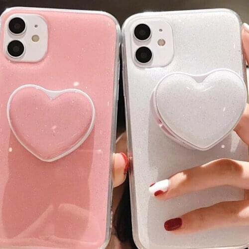 Gimfun Candy Love Heart Phone Case for iPhone 12 11 Pro 7 8plus Xsmax Xr Cute Glitter Holder Stand Shockproof Silicon Back Cover