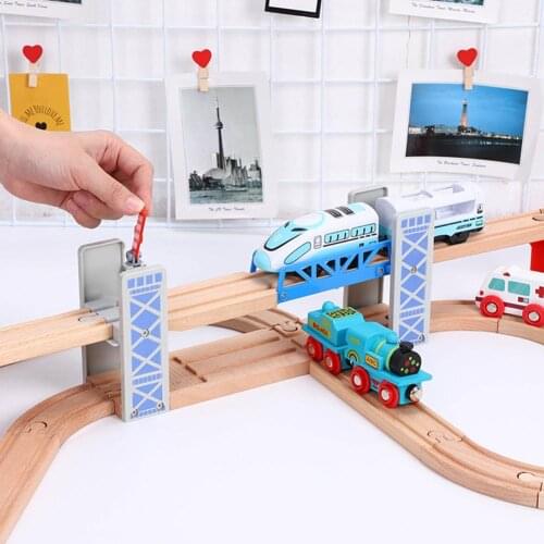 Wooden Double Deck Bridge Overpass Toy DIY Train Tracks Railway Scene Accessory enjoying hours of happy family time together