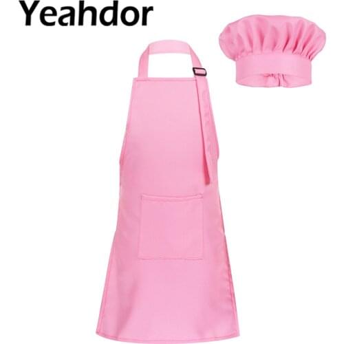 Kids Adjustable Aprons and Chef Hat Set Kitchen Cooking Baking Painting Training Wear Boys Girls Halloween Cosplay Costume