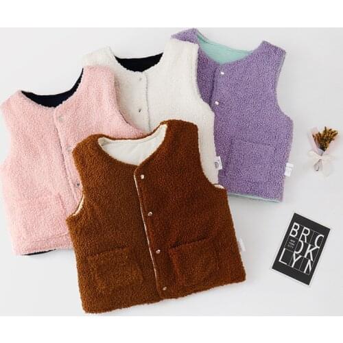 Baby casual cotton vest childrens clothing double-sided wear vest Korean version plus velvet thick warm vest boy and girl jacke
