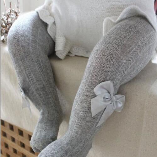 Breathable Infant Baby Girls Tights Summer Knitted Cotton Baby Toddler Stockings Soft Cute Solid Bowknot Pantyhose For Girl
