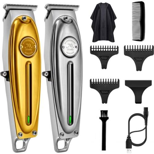 Professional Hair Clipper All Metal Men Electric Cordless Hair Trimmer 0mm Baldheaded T Blade Finish Haircut Machine KM-1949