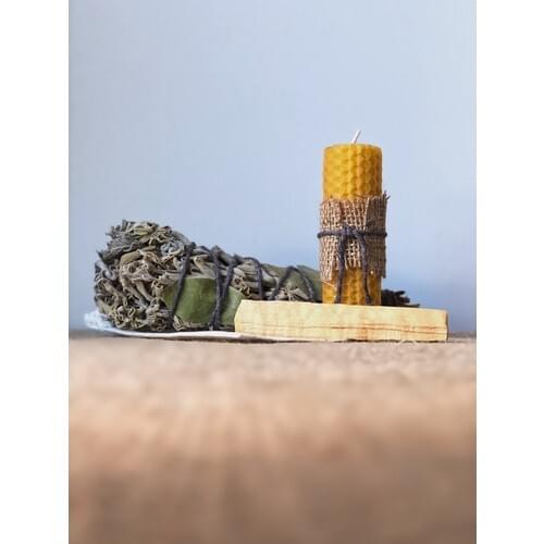 Energy Starter Kit: Palo Santo Incense-Wax Candle-Sage Incense Harness