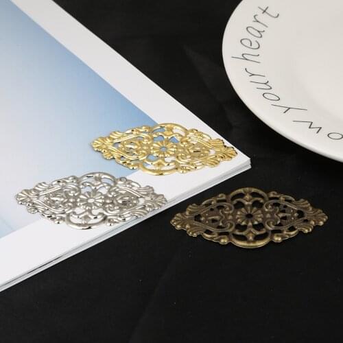10Pcs Gold/Bronze/Rhodium Plated 32x55mm Tone Flower Filigree Wraps Connectors Metal Craft Decoration DIY Jewelry Accessories