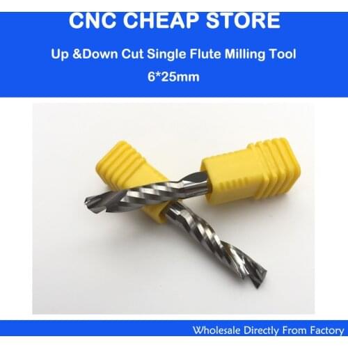 6x25MM Up &Down Cut- One Single Spiral Flute Carbide CNC Mill Milling Tools, Milling Cutter,Woodworking Cutting Tools Router Bit
