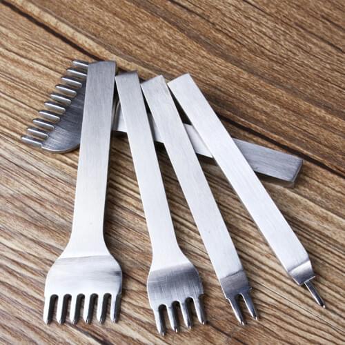 DIY Leather Craft 3/4/5/6mm Spacing Leather Craft Chisel Hole Punching Tool 1/2/4/6/10 Prong Leather Hand Punch Gangling Tools