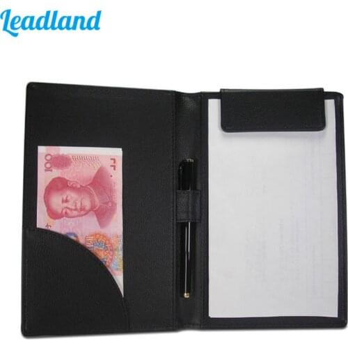 PU Leather Cashier Holder Clip Bill Folder Cheque Holder Checkbook Document Organizer for Hotel Restaurant Black