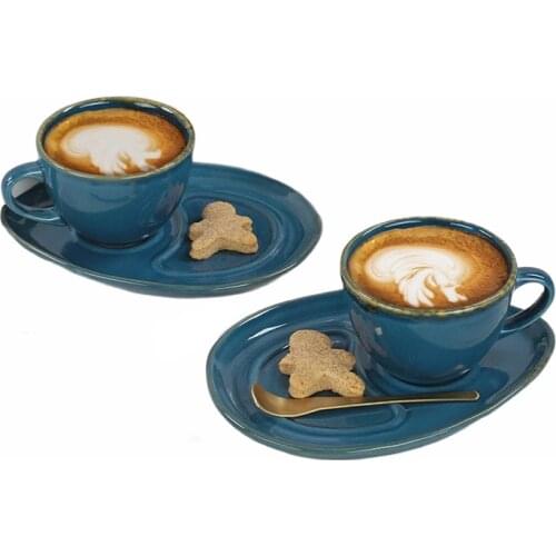 Safir Drip Stoneware Earthenware Coffee Set for 2 Person Espresso Cappucino Latte 215 ml Gift Mom New Home Woman Made in Turkey