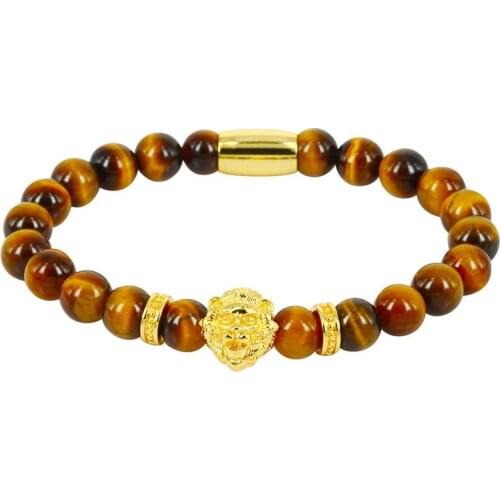 KEJIALAI Original Natural AAA Yellow Tiger Eyes Stone Lion Head Fashion Men Women Trendy Red Tiger Eyes Bracelet Accessories