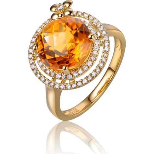 Unplated 14k Yellow Gold 4.06ct Round Flawless IF Citrine Pave Set Diamond Engagement Ring