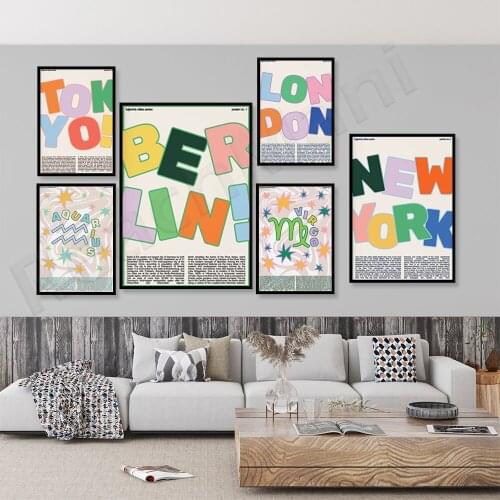 Tourist city print wall, Tokyo London New York poster, astrological zodiac poster, French retro advertising cloud poster, mid-ce