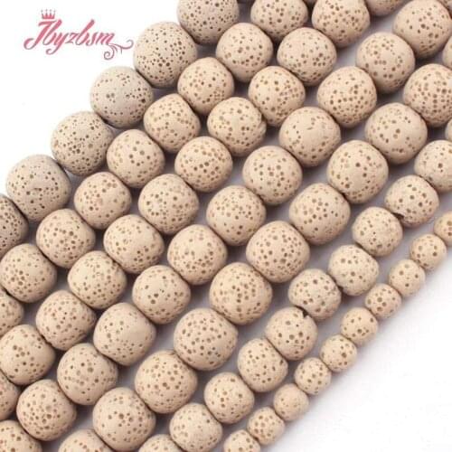 Natural Milky white Lava Rock Smooth Round 6/8/10/12mm Stone Beads Loose For DIY Necklace Bracelets Jewelry Making Strand 15"