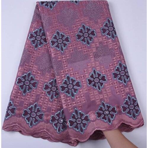 Latest Onion African Nigerian Swiss Cotton Lace Fabric Materials Swiss Voile Lace In Switzerland With Stones For Dress S1709