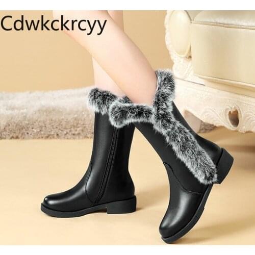 Winter The New Rabbit hair fashion waterproof snow boots student Leisure Plus velvet Keep warm High heel Women boots size 34-48
