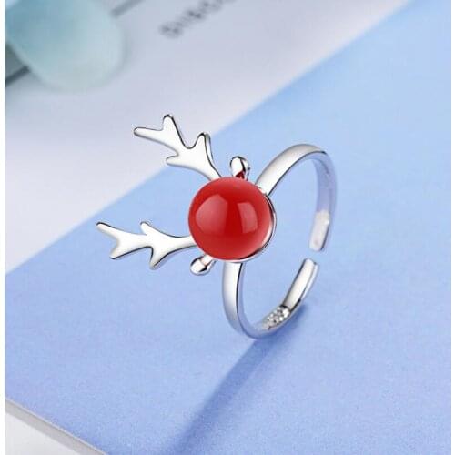 New Hot Pearl Deer Elk Rings For Women 925 Sterling Silver Christmas Jewelry Statement Party Engagement Wedding Rings SAR8