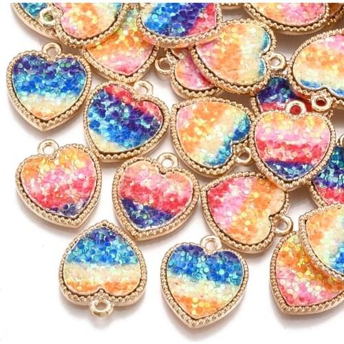 100pcs Alloy Cute Sequins Heart Pendants For DIY Bracelet Necklace jewelry making Decor Accessories 18x15x2mm, Hole: 1.5mm