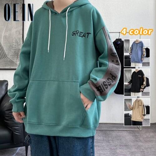 OEIN Casual Fleece Hoodie Men High Street 2021 Harajuku Hooded Sweatshirts Mens Print Hoodies Streetwear Hip Hop Pullover Hoodie