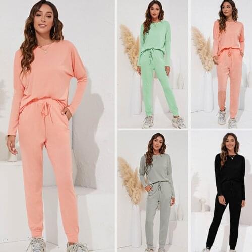 Casual Tracksuit Women Sports 2 Pieces Set Sweatshirts Pullover Hoodies Suit T Shirt Home Sweatpants Outfits