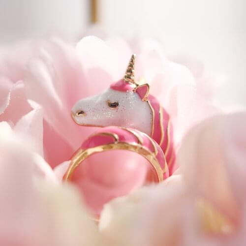 Multi Color Women Unicorn Ring Golden Color Pink Horse Lady Adjustable Wedding Party Rings
