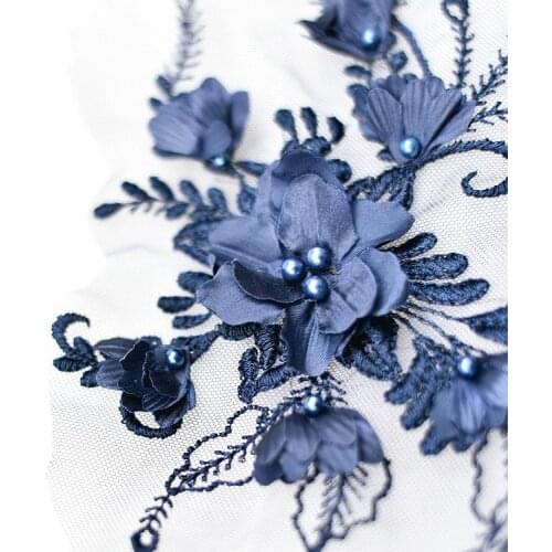 1Piece Multicolored 3D Flower Embroidery Nail Bead Lace DIY Wedding Dress Muslim Scarf Lace Flowers