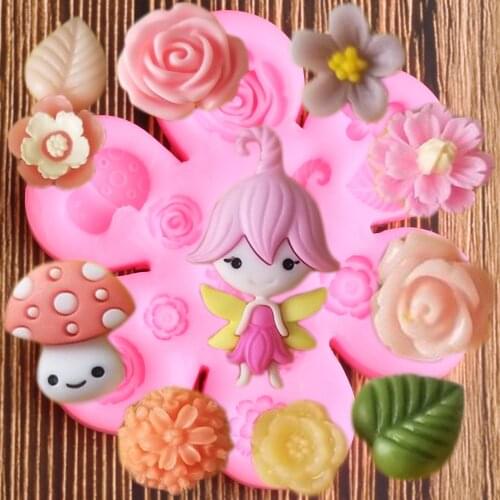 Rose Flower Fairy Silicone Mold DIY Wedding Cake Decorating Tools Fondant Cupcake Topper Candy Chocolate Gumpaste Moulds