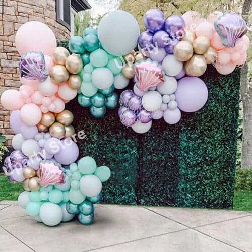 151Pcs Mermaid Tail Balloons Garland Sea Shell Foil Globos Pink Purple Balloon Arch Kit for Mermaid Themed Birthday Party Decor