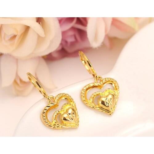 2 pairs love heart drop earring Ethiopian/Nigeria/Kenya /Ghana Gold color Dubai african Arab Middle Eastern Jewelry Mom Gifts