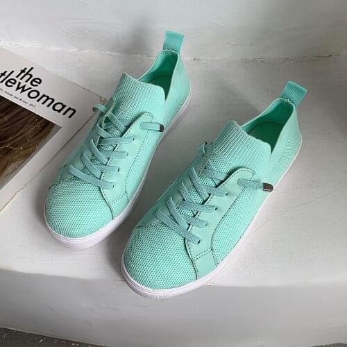 Spring Autumn Breathable Air Mesh Womens Shoes Flats Lace-up Flat Thick Platform Low Heel Solid Running Sports Female Footwear