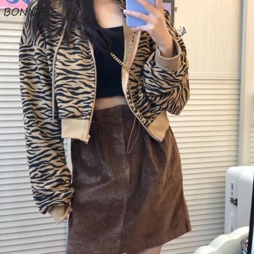 Women Sets 2 Piece Zebra Hooded Zipper Long Sleeve Outwear Corduroy High Waist Button Mini Skirts Ins Sexy Casual Autumn Fashion