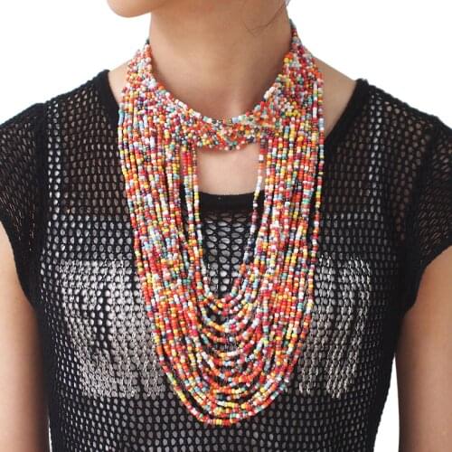 UKMOC Bohemian Handmade Statement Necklace For Women Fashion Multicolor Resin Beaded Chokers Circle Collar Necklaces Jewelry