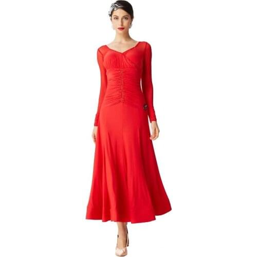 M-19323 Ladys Ballroom Dance Dress Standard Adult Performing Training Waltz Dance Dress Latin Dance Long Practice Dress
