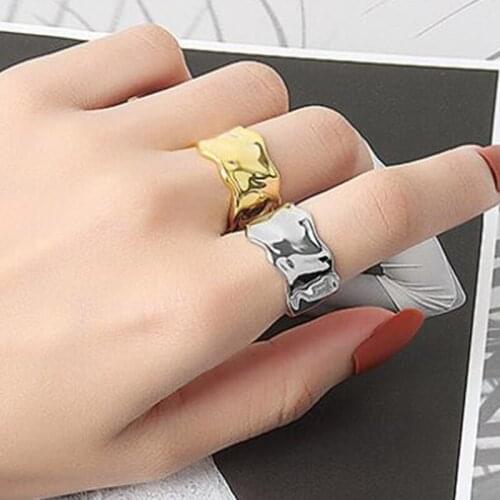 Punk Alloy Metal Rings Minimalism Luster Wide Concave Convex Opening Ring for Women Fashion Jewelry Geometry bague
