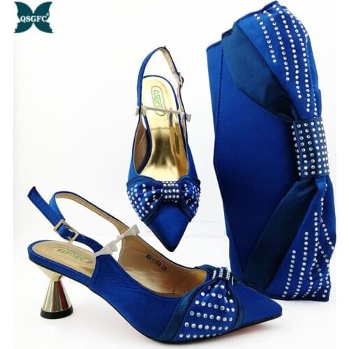 2020 New Arrival Restriction Special Design Italian Sweet Ladies Mathing Shoes and Bag Set in Royal Blue Color For Party