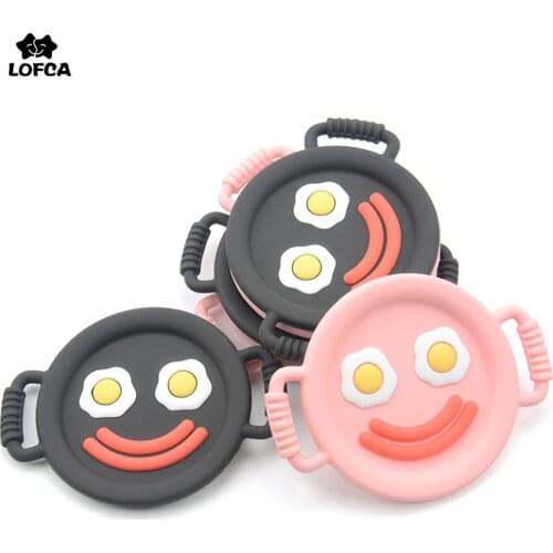 LOFCA 1PC Omelet Pan Silicone Teether Baby Teether Pendant BPA Free Food Grade Chew Silicone Beads For Teething Necklace Toy