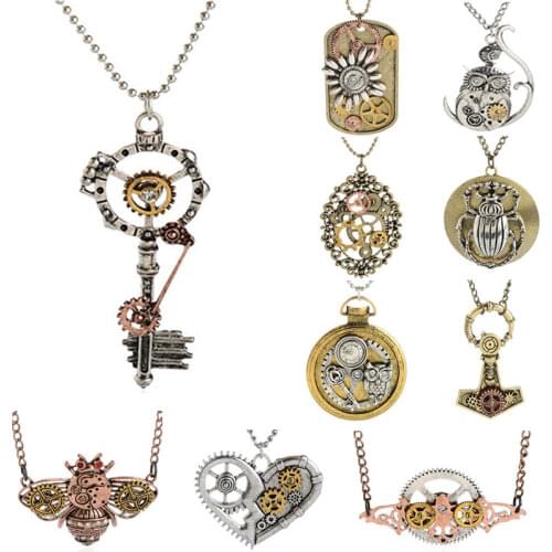 1PC wholesale Retro Key gears pendant link chain necklace costume jewelry friendship gifts k04078