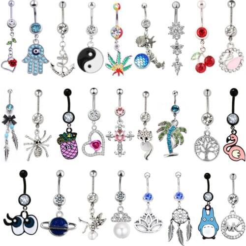 1PC Luxury 14G Pineapple Belly Button Rings for Women Pendant Rings Body Piercing Jewelry Bohemian Dream Catcher Navel Piercings