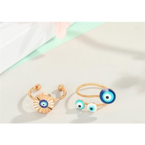 1 PC Vintage Metal Turkish Evil Eye Finger Rings For Womens Gift Jewelry Fashion Adjustable Blue Eye Wedding Party Rings