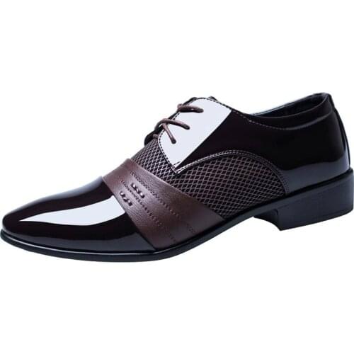 2019 Spring Autumn Business Shoes Plus Size EUR 47 Oxford Patent Leather Mens Shoes Lace-up Flats Shoes Black LMS002