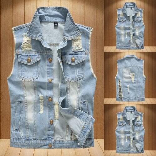 2021 Slim Fit Cowboy Male Jacket Ripped Denim Vest Mens Jacket Sleeveless Casual Waistcoat Mens Jean Coat Plus Size 5xl#G30