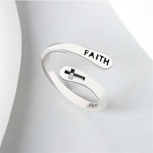 2021 Jewelry Faith Adjustable Rings For Women Vintage Faith Cross Open Rings Letters Round Engagement Anillos Mujer Gifts