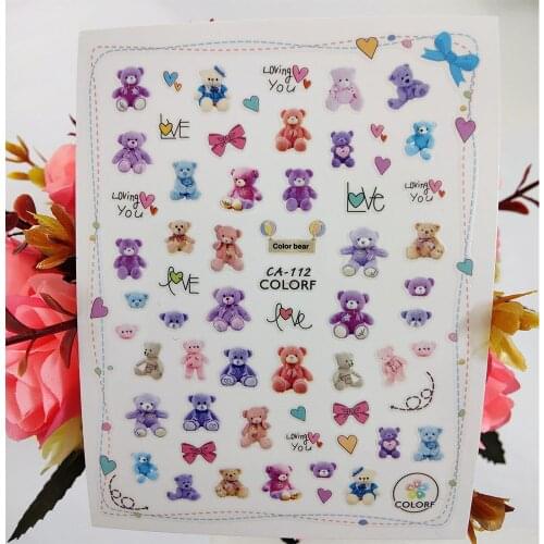 3D Nail Stickers Art Colorful Bears Love Heart Bow Nail Decoraciones Decals Foil Manicure Designer Accessories Nails Supplies