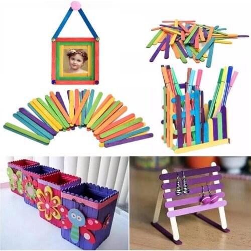 50pcs/lot Kids Hand Crafts Art DIY Cake Making Children Gift Wooden Popsicle Ice Cream Stick Colorful